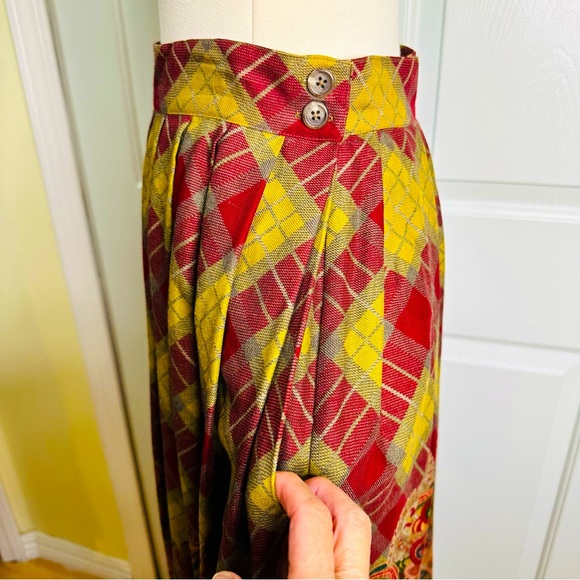 Vintage ‘80s Ralph Lauren Paisley Pleats Fringes Wool Silk Slip Pockets Size 8 - Picture 10 of 16